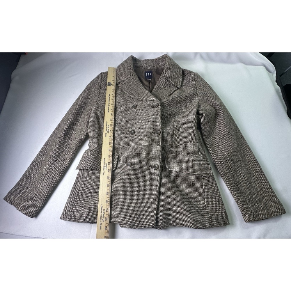 GAP Vintage Womens Large Brown‎ Wool Blend Tweed Double Breasted Coat Jacket - Picture 2 of 7